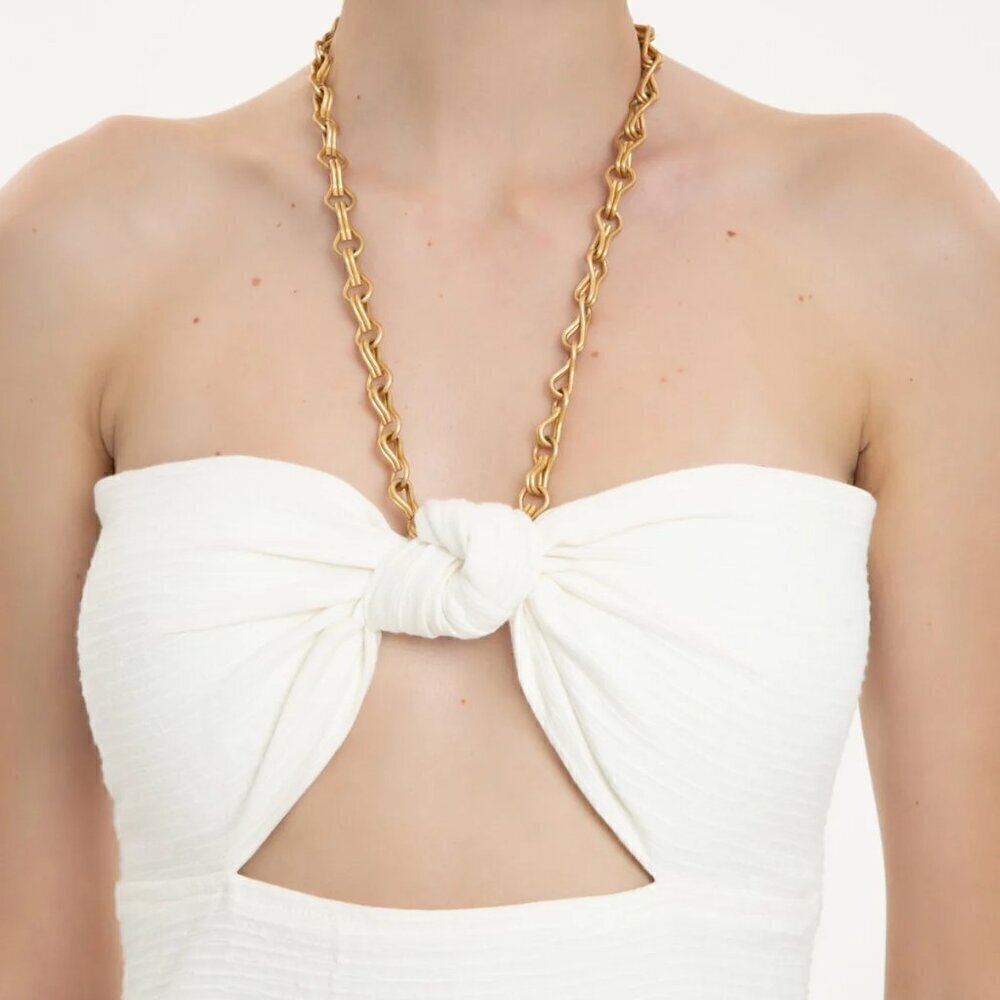 New Adriana Degreas Montaigne Cut-Out Chain Detail Off White Midi Dress Medium — image 4 of 8